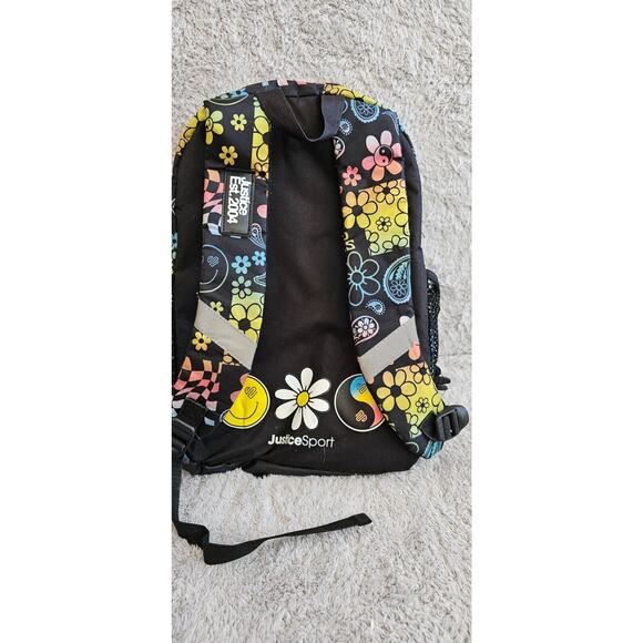 Justice Backpack EST.2004 Rainbow Peace Good Vibes Daisy Keychain Glitter Smiley - Picture 5 of 6